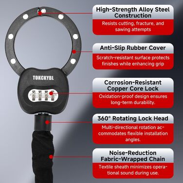 Міцний ланцюговий замок з кодом та чохлом 94 см x 8 мм, 4-значний цифровий код вологостійкий, захист від прослуховування та корозії для електросамокатів, велосипедів, мотоциклів. Надійний кодовий замок з ланцюгом та чохлом.