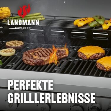 Газовий гриль LANDMANN Gasgrill 6.1 6 пальників, MaxX-Zone, велика площа гриля та чавунні решітки Потужний гриль для саду та відпочинку на природі з LED-регуляторами та бічним столом