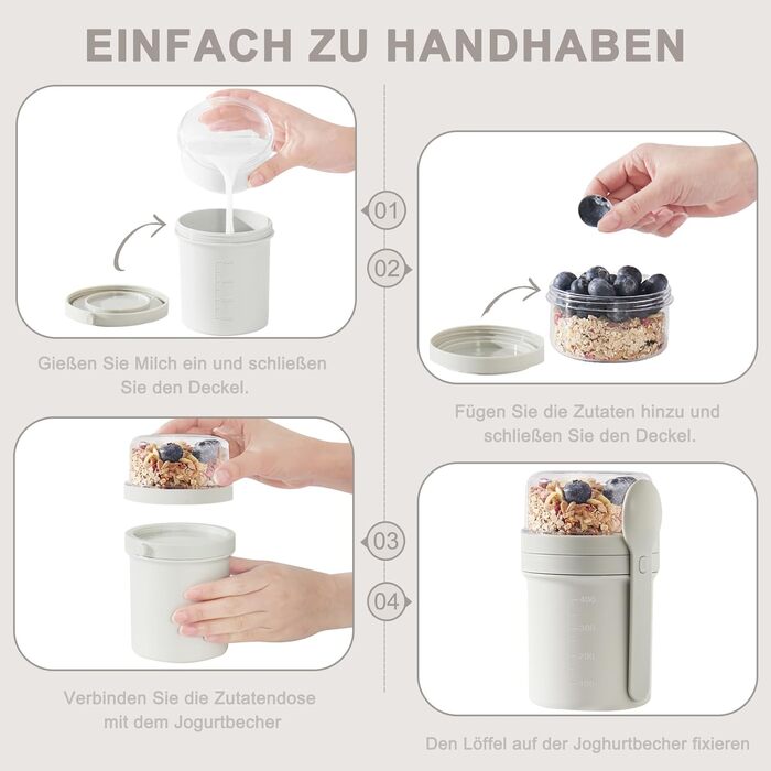 Набір контейнерів для сніданку та обіду To Go, 450 мл 250 мл контейнер для йогурту та мюслі з ложкою, герметичний стакан для мюслі та йогурту, ланчбокс (світло-сірий)