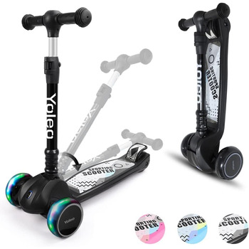 Дитячий самокат YOLEO дитячий самокат триколісний самокат зі світлодіодними колесами, 2-колісні задні гальма, 4 регульовані по вис