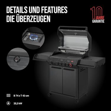Газовий гриль Enders MONROE PRO 4 SIKR TURBO SHADOW 4 сталеві пальники, бічний пальник, інфрачервоний задній пальник, оглядове вікно, HEAT RANGE, SWITCH GRID, TURBO ZONE 800 C, SIMPLE CLEAN, включаючи SEARGRATE, 8366 PRO 4 SIKR SHADOW