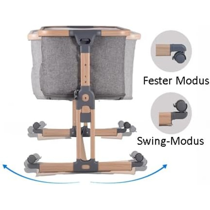 Дитяче ліжечко 4-в-1 від народження до 15 кг, додаткове ліжко з 5 регулюваннями висоти, з матрацом/складною бічною панеллю/колесами, ліжечко з сітчастої тканини, з функцією манежу, (сірий), 2luxe Leo