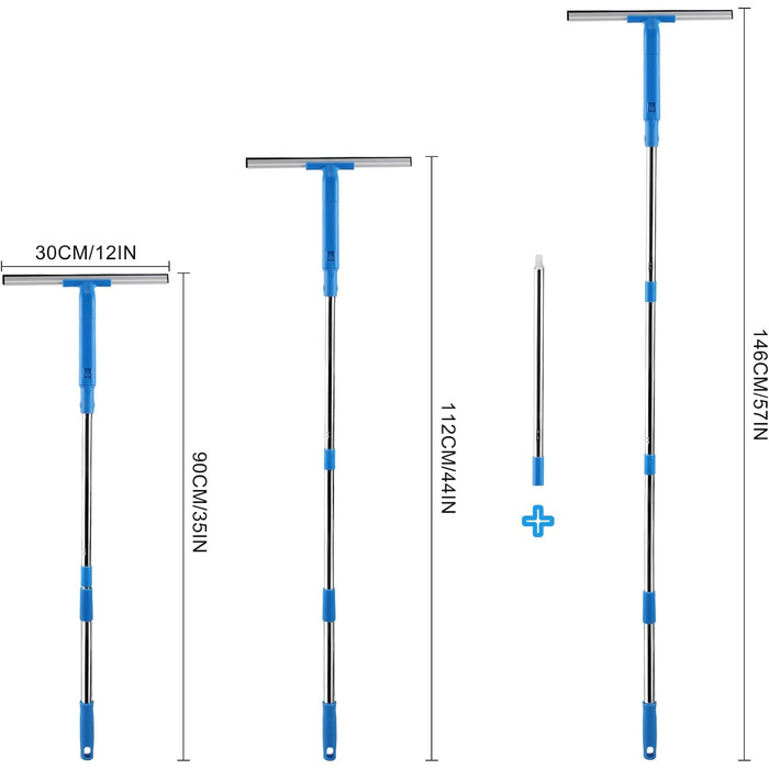 Засіб для миття вікон Mitclear з телескопічною ручкою (146см), професійний склоочисник з силіконовим ракелем і скруббером з мікрофібри, набір для миття вікон для ванної кімнати, душу, скла, дзеркала, автомобіля