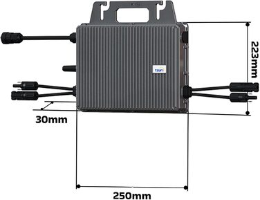 Балконна електростанція SUNNIVA 1840 Вт ДВОХФАЗІАЛЬНА, ПОВНОГО ЧОРНОГО кольору, в комплекті з розеткою, інвертор TSUN 800 Вт, фотоелектрична сонячна система, 4 сонячні модулі зі скла по 460 Вт, включаючи кабель 5 м, Bluetooth WIFI, повний комплект