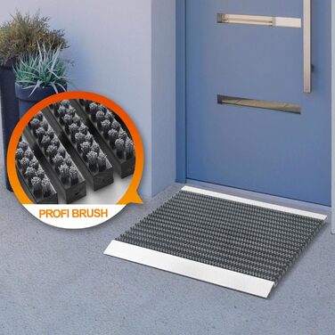 Килимок для дверей KARAT для приміщень та вулиці - Килимок для дверей з високопродуктивними щітками - Вхідний килимок - Килимок для бруду, скребок для взуття, килимок для дверей (50 x 80 см, професійна щітка - сірий) Професійна щітка - сірий 50 x 80 см