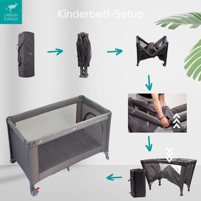 Дитяче ліжечко Urban Kanga QK Plus з регульованою висотою та пеленальний килимок, вкладиш для новонароджених, 60x120 см (сірий меланж)