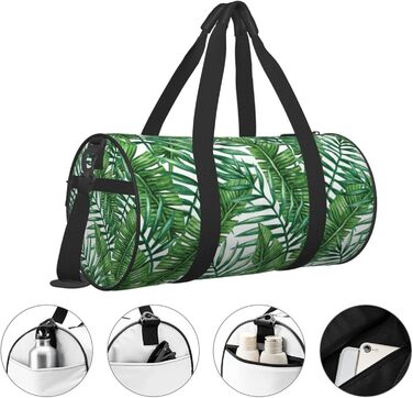Спортивна сумка для подорожей, принт Листя банана, зелений малюнок, чорний колір, універсальний розмір