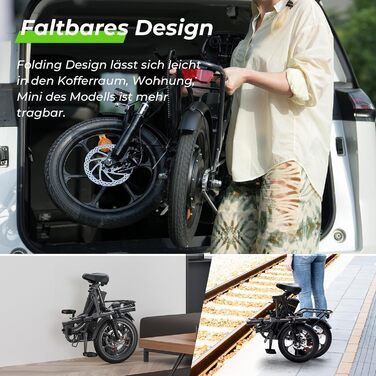 Складаний електровелосипед Finbike 16 * 2,15 дюйма з товстими шинами, портативний електровелосипед зі знімним акумулятором 10,4 Аг, 4 режими їзди, дальність PAS MAX 88 км, складний електровелосипед для чоловіків та жінок для поїздок на роботу, 16 дюймів б