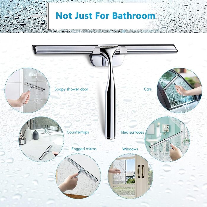 Ракель для душу Love-KANKEI Ракель для душу з нержавіючої сталі з гумовою губкою, включно з 1 запасною губкою та 1 гачком