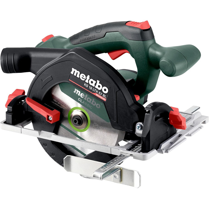 Акумуляторна портативна дискова пила Metabo KS 18 LTX 57 BL 18 V, з безщітковим двигуном, конічний розпил, добре видимий індикатор