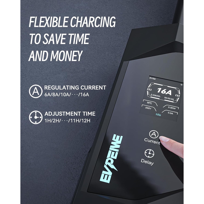 1 Charging Cable Schuko EV Charger 3.68KW, 1 Phase, 5M, Adjustable Current 6-16A Portable Home EVSE Charger for Electric Vehicle SAE J1772, EV Charging Station with Carrying Bag, IP65, 1 Charging Cable Schuko EV Charger 3.68KW, 1 Phase, 5M, Adjustable Cur