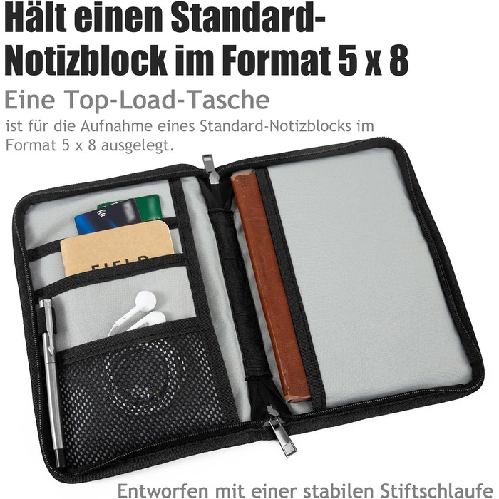 Класична вощена полотняна обкладинка для блокнота на блискавці, кишеня для щоденника, обкладинка для польових нотаток, водонепроникна обкладинка для блокнотів 5x8, блокнот мандрівника A5 (чорний) чорний 1 17*25 см