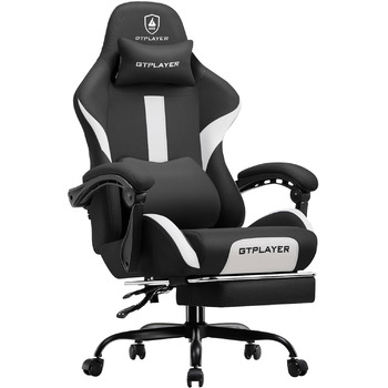 Ігрове крісло GTPLAYER, ігрове крісло, дихаюче офісне крісло з високоякісної тканини, ергономічне крісло для ПК, регульоване та поворотне робоче крісло 150 кг, чорно-біле