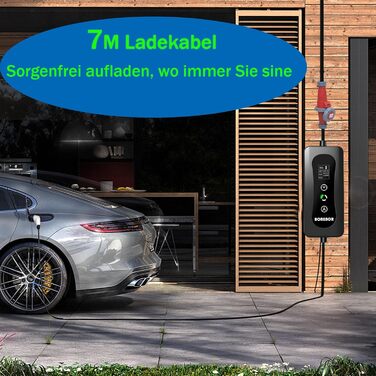 Зарядний кабель типу 2 CEE 11кВт, 7M EV зарядний кабель типу 2, регульований струм 8A/10A/13A/16A, 3-фазний портативний зарядний п