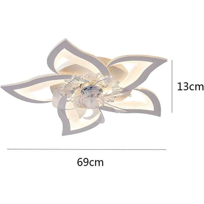 Стельовий вентилятор з підсвічуванням, 50 Вт, вентилятор, диммований, стельовий світильник з дистанційним керуванням, 6 ступенів швидкості, 69 см, вентилятор, для вітальні, спальні та їдальні, лампа з вентилятором