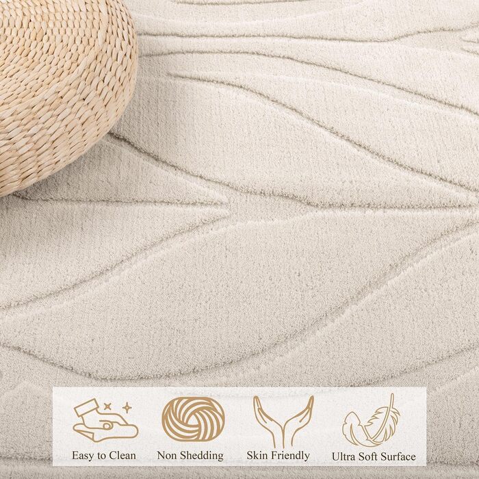 Килимова доріжка SHACOS довга 80x300 см, нековзка, бежева, можна прати, довгий килим з коротким ворсом для кухні, передпокою, вітальні, спальні, 80 x 300 см (прямокутна), бежевий лист