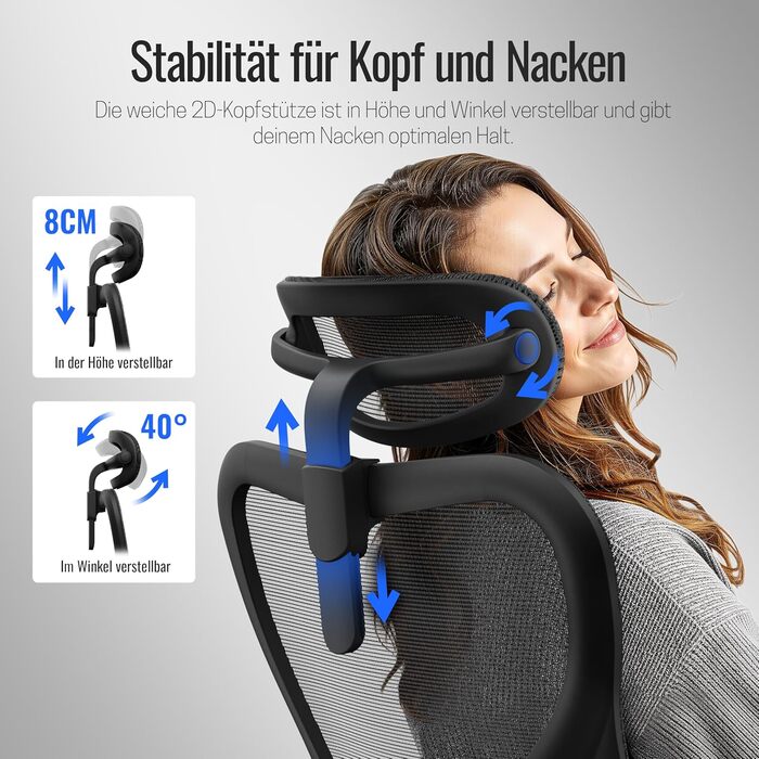 Офісне крісло року 2026, ергономічне робоче крісло з підголівником, 2D поперековою опорою та 4D підлокітниками, обертове крісло для здорового сидіння, для домашнього офісу та офісу, універсальні колеса, 150 кг Black Plus (універсальні колеса)