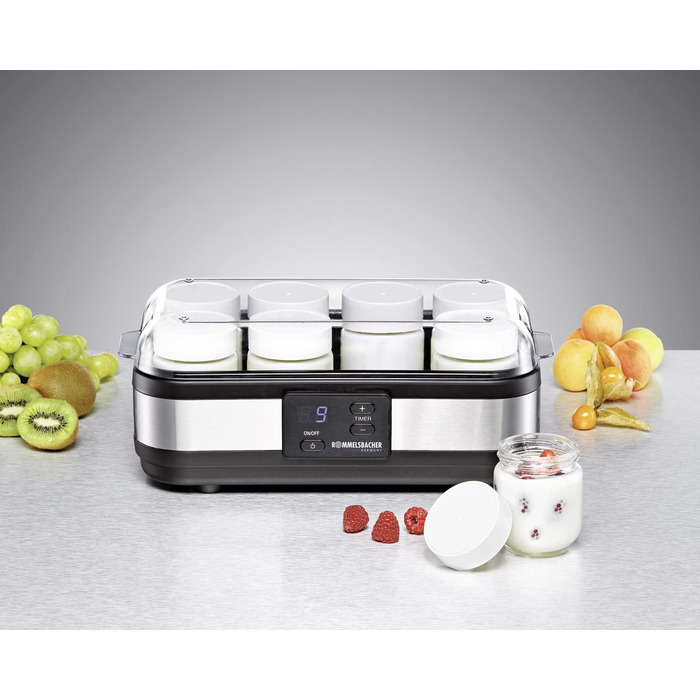 Йогуртниця ROMMELSBACHER JG 40 - до 1200 г йогурту, РК-дисплей, 18-годинний таймер, автоматичне вимкнення, електронний контроль те
