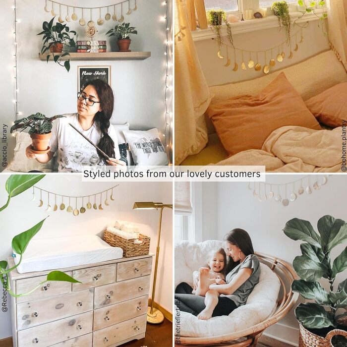 Фази Місяця Гірлянда Настінне оздоблення Ручної роботи Забитий Місяць Настінне мистецтво Бохо Місячний цикл Блискучий декор Настін