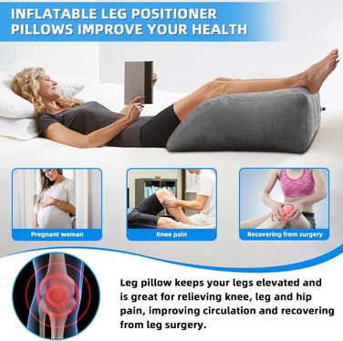 Подушка для підняття ніг, подушка для підтримки ніг з повітряним насосом, надувна клиноподібна подушка для сну, валик для колін для покращення кровообігу та зменшення набряків