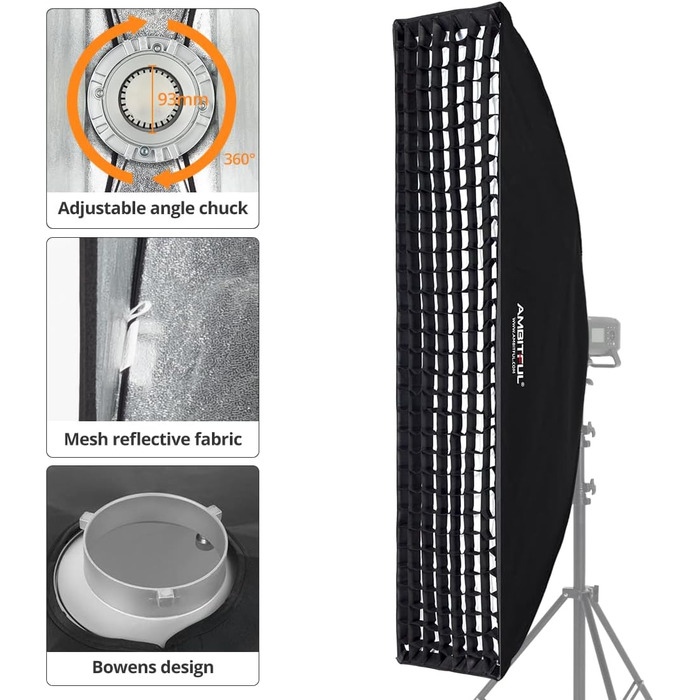 Софтбокс AMBITFUL FW35x160 35x160 см Strip Honeycomb Grid, з Honeycomb Grid Сумка для перенесення, для світильника Bowens Mount