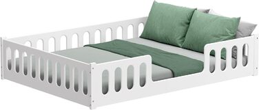 Дитяче ліжко 2-в-1 на підлозі 140x200 см Монтессорі зі знімними захисними поручнями - Біле, 46 кг, Вантажопідйомність до 200 кг, Надміцна згортається рейкова основа, Трансформоване 140 x 200 см Біле - 1 центральний вхід