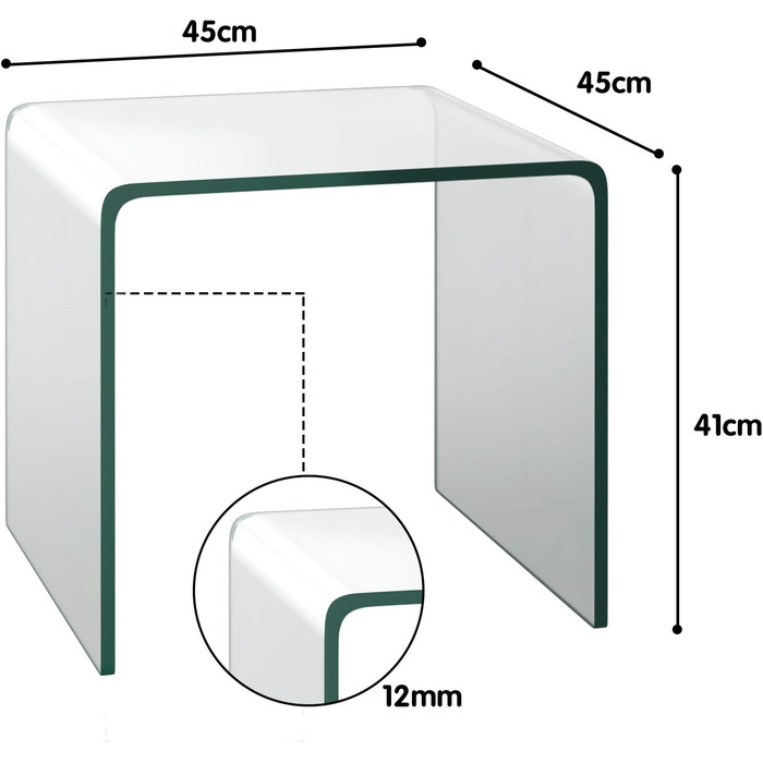Скляний журнальний столик LIFEZEAL, N-подібний, сучасний скляний приставний столик, прозорий стіл для вітальні, офісу, готелю, макс. 30 кг, 45 x 45 x 41 см