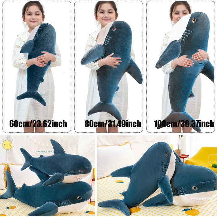 Плюшева подушка у формі гігантської акули, м&39яка тварина, блакитна акула, зручна подушка для сну, подушка для спини, подарунок для ляльки для дітей (синя, 60 см/23,62 дюйма) синя 60 см/23,62 дюйма