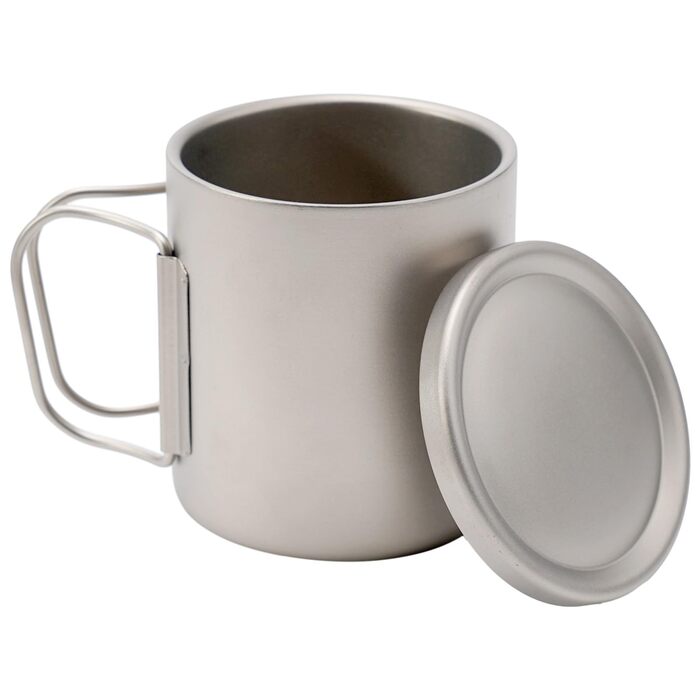 Титанова двостінна ізольована кружка для кави та чаю, 450 мл, для кемпінгу, походів та активного відпочинку, з кришкою та футляром для перенесення