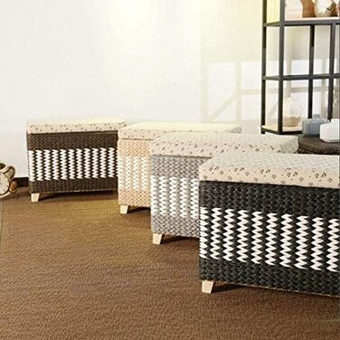 Кошик для зберігання з ротанга, пуф, багатофункціональна підставка для ніг з лози з основою з масиву дерева для організації вітальні 50x30x30 см Чорний