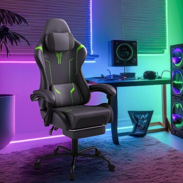 Ігрове крісло з масажем, сіре, ігрове крісло з підставкою для ніг, підголівником та масажною поперековою подушкою, ергономічне офісне крісло, регульована висота для геймерів, ігрова кімната, офіс