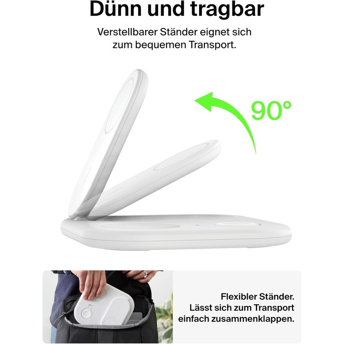 Індуктивна зарядна станція 3-в-1 Belkin BoostCharge Qi2, 15 Вт, складна підставка, сумісна з MagSafe, для Apple iPhone 16/15, Appl