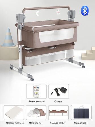 Дитяче ліжечко, трансформоване дитяче ліжко для спільного сну, пружинне ліжко-бокс для дитячого ліжечка з колесами, багатофункціональне розкладне з 5 гойдалками, великий простір (601 Хакі)