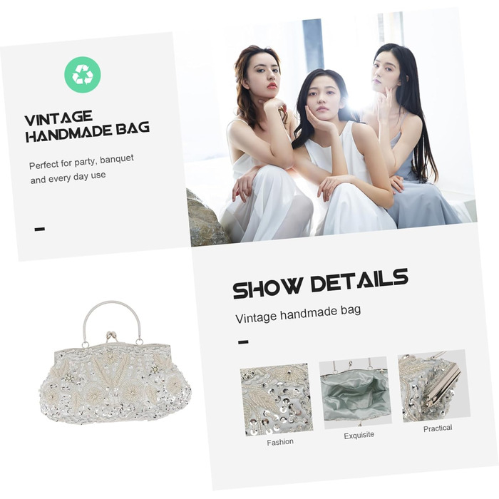 Вечірня сумочка-клатч з перлами, ручної роботи, багатоколірна, срібляста