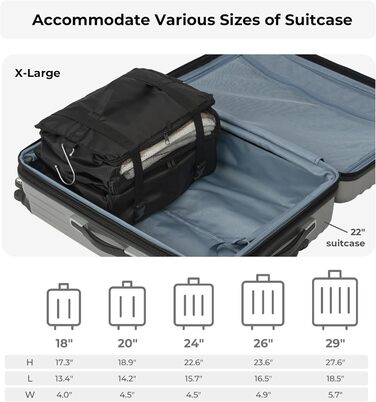 Підвісний органайзер для валізи з 3 відділеннями, складаний органайзер для гардеробу, портативна дорожня полиця, чорний підвісний органайзер-шафа, портативний підвісний дорожній органайзер середнього чорного кольору