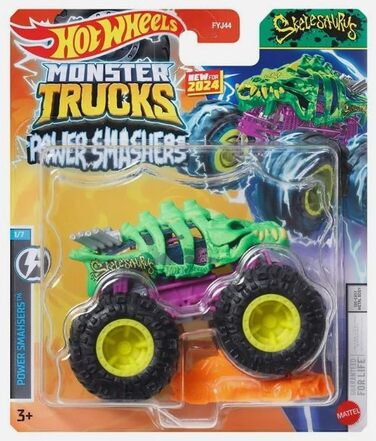 Машинки Hot Wheels Monster Trucks 2024 Масштаб 164 (Power Smashers Skelesaurus 1/7) зелений