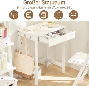 Компактний комп&39ютерний стіл SoBuy з 1 шухлядою та 2 гачками, невеликий столик для домашнього офісу, робочий стіл, меблі для ПК, для навчання, білий колір, 60x77x40 см, FWT43-W