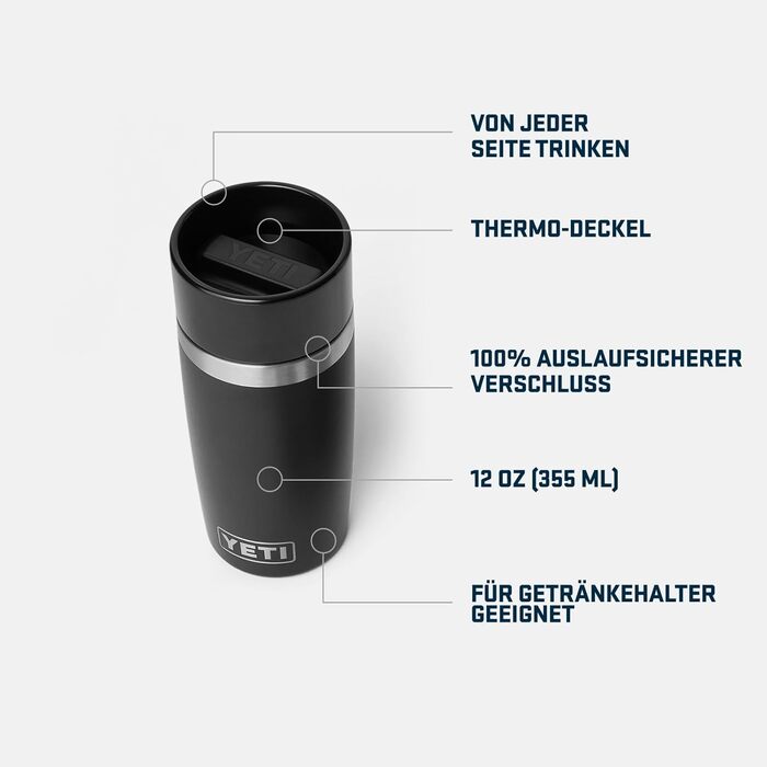 Дорожня пляшка YETI Rambler об&39ємом 355 мл (12 унцій) з герметичною кришкою, термос з нержавіючої сталі з вакуумною ізоляцією чорний колір
