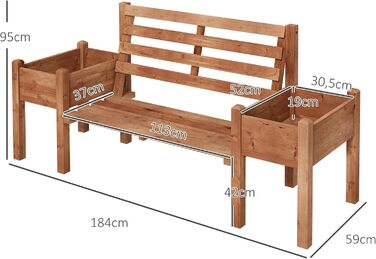 Лавка Outsunny Garden, 2-місна лава, дерев'яна лава, балконна лавка з квітковим ящиком, для саду, тераса, навантаження до 240 кг, 184 х 59 х 95 см, темно-коричнева