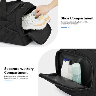 Тактична дорожня сумка-рюкзак 45 л для чоловіків та жінок, спортивна сумка 3-в-1 з відділенням для взуття, відділенням для вологи, багатофункціональна сумка для вихідних для спортзалу, подорожей, кемпінгу, походів, чорного кольору