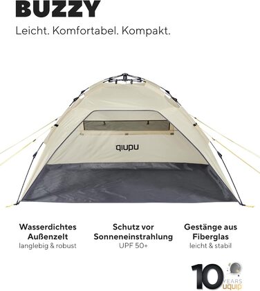 Пляжний намет Uquip Buzzy Boulder 150 x 110 x 215 см Пляжний намет UPF 50 для захисту від сонця, вітру та дощу Портативний пляжний намет із системою швидкого складання Ідеально підходить для пляжу, кемпінгу та пікніків