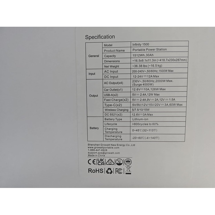 Портативна електростанція GROWATT із сонячною панеллю 200 Вт Infinity 1500 з 1512 Втгод, 4 розетки змінного струму 230 В/1800 Вт (піки 3600 Вт), швидка зарядка змінного струму, сонячний генератор для кемпінгу на відкритому повітрі/дому/автофургонів 1512 В