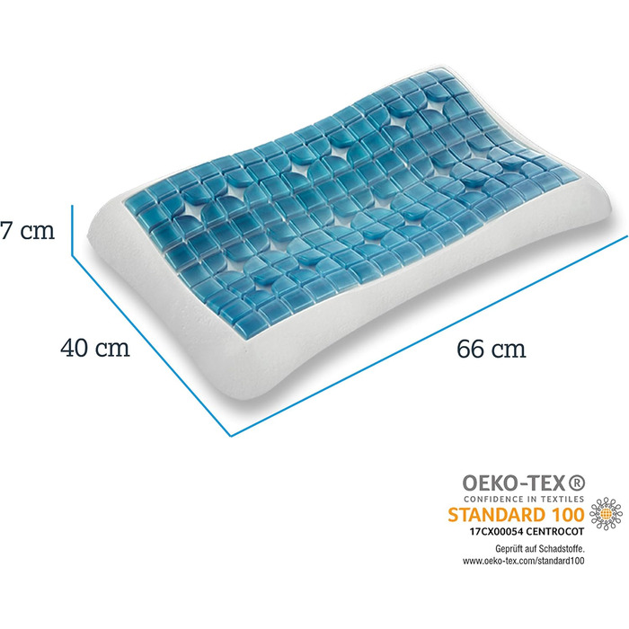 Ортопедична подушка для шиї Technogel Anatomic Curve запатентована, не містить шкідливих речовин та сертифікована гелева подушка для шийного відділу хребта для сну на спині та боці, включаючи наволочку 66x40x0,7 см, висота 7 см