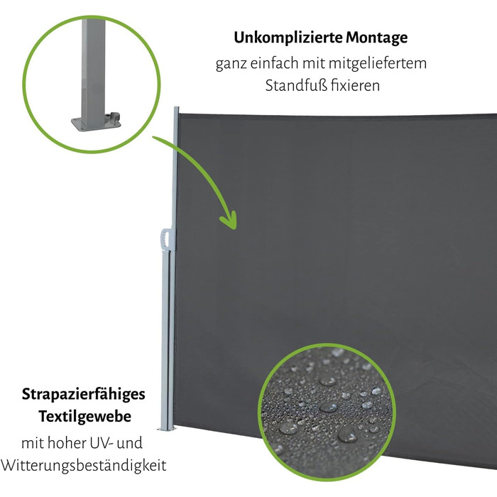 Бічний тент empasa Start 2.0, сонцезахисний екран, вітрозахисний, розсувний тент для саду, балкону та тераси, з підставкою, колір антрацит, розмір 160 x 450 мм
