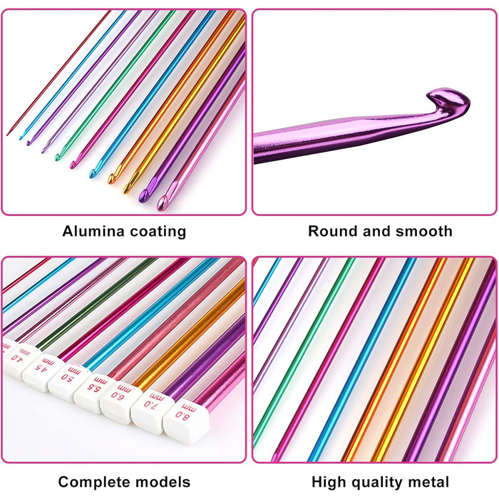 Набір гачків для в&39язання - туніські гачки 2-8 мм, набір спиць для в&39язання 23 шт., набір афганського гачка, набір гачків для початківців або професіоналів, барвистий набір спиць для ковдр, килимів, светрів