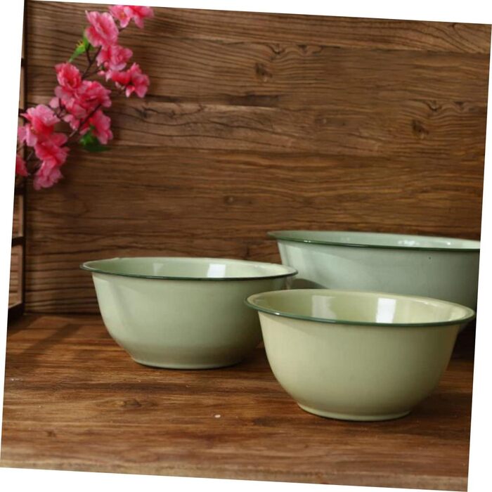 Набір із 4 вінтажних емальованих сталевих мисок, багатофункціональні супові миски для кухні та дому, діаметр 16 см, легко миються, декоративні, випадковий колір світло-зелений, 18x18x8 см