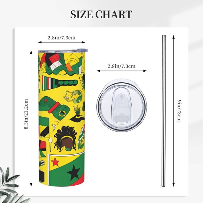 Кухоль з прямою трубочкою, ямайські елементи, принт, дорожній кухоль, підходить для кемпінгу, офісу та дому, 590 мл