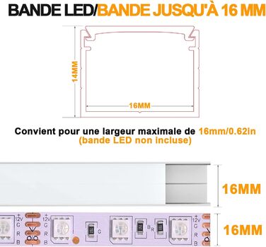 Світлодіодний профіль Angdarun Алюмінієвий 12 пакет, світлодіодний профіль для ширини до 16 мм світлодіодна стрічка, смуга/смуга, алюмінієвий профіль 1 м/3,3 фута для світлодіодного каналу, алюмінієвий профіль для світлодіодної стрічки Прикраса домашньої 