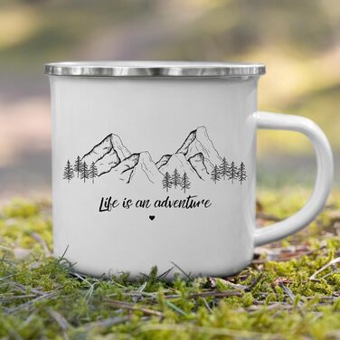 Емальована кружка &quotМаленька Матильда&quot з персоналізованою цитатою або приказкою, емальована кружка, подарунки для каравану для кемперів, емальована кружка, бляшана кружка для кемпінгу, аксесуари для каравану, прикраса для гір (життя - це пригода)