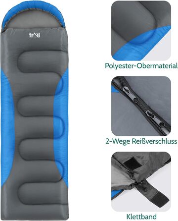 Спальник Trail Alpine з капюшоном спальник 250 г, 3-сезонний спальник. Легкий, невеликий розмір у пакувальному відділенні з капюшоном та компресійним мішком (червоний) Синій 3 сезони